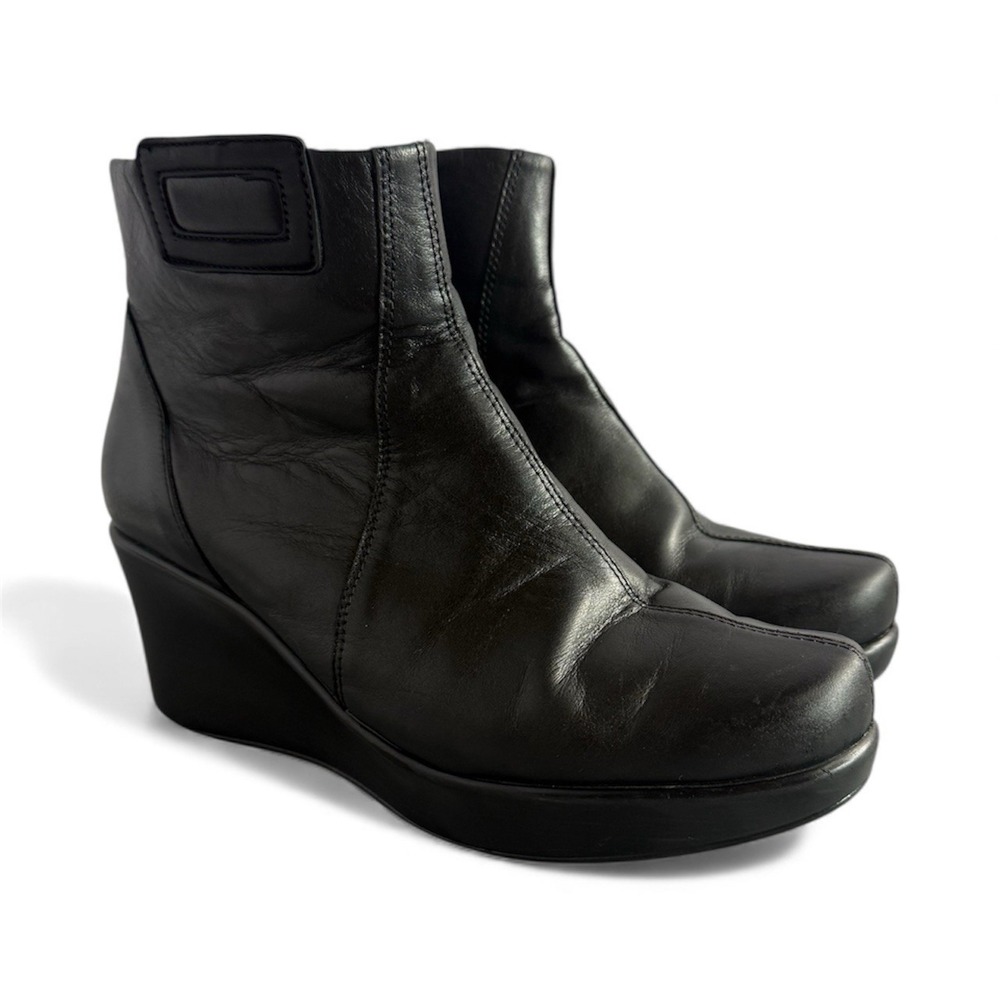 Naot Womens Size 40/10 Ankle Boots Black Leather Side Zip Comfort Wedge Platform